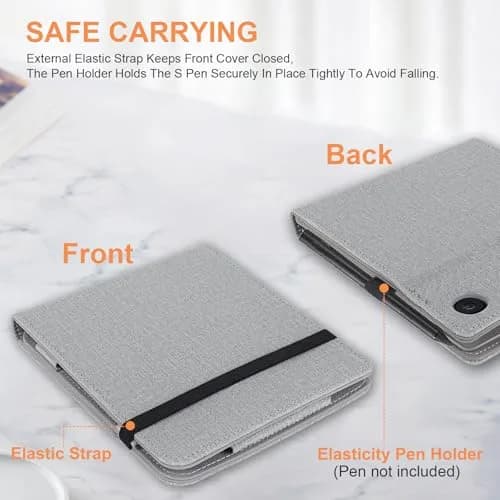 Vakarey Grey PU Leather Case for Kobo Libra Colour & Libra 2 (7-Inch) with Pen Holder & Hand Strap | Auto Sleep Wake thumbnail 2