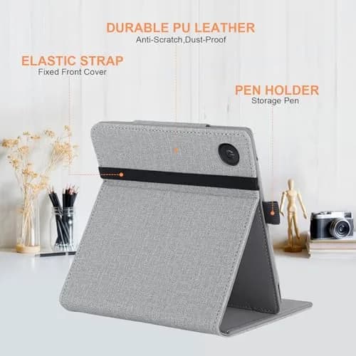Vakarey Grey PU Leather Case for Kobo Libra Colour & Libra 2 (7-Inch) with Pen Holder & Hand Strap | Auto Sleep Wake thumbnail 3