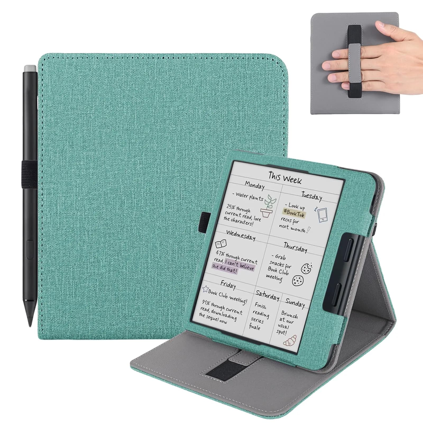 Vakarey Kobo Libra Colour Case with Pen Holder | Sleep Cover with Multi-Angle Support & Hand Strap (7 Inch, Black) — Green