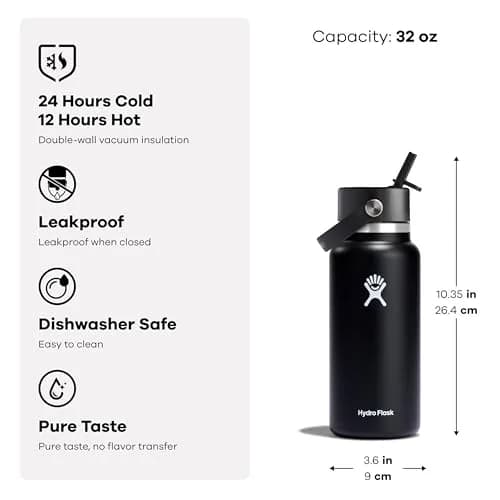 Hydro Flask Water Bottle - Insulated Stainless Steel - Wide Straw Lid, Leakproof, 32 Oz in Fossil Brown thumbnail 5