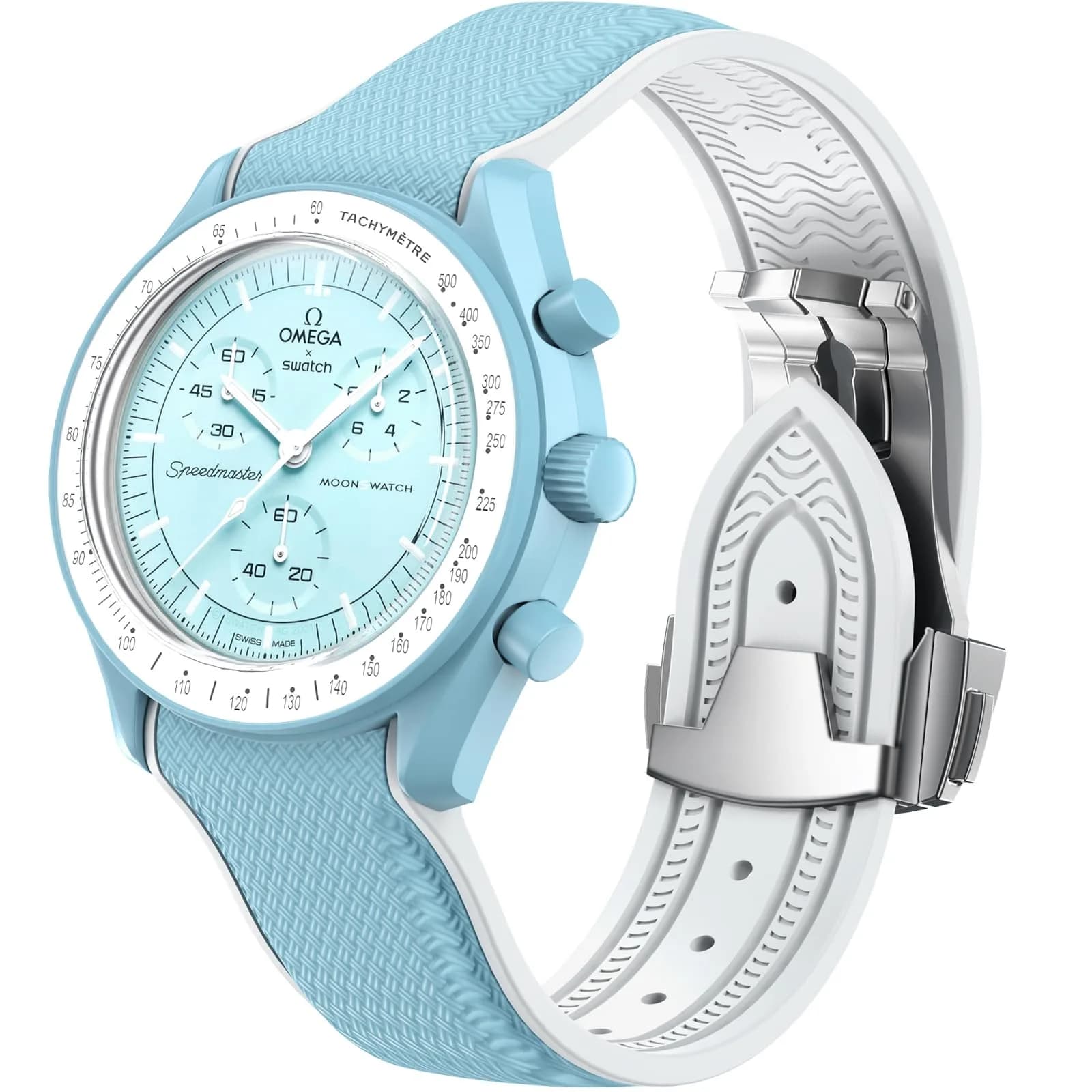 REBANDACE Watch Strap for Omega x MoonSpeedmaster 20mm Navy | Curved No Gap Replacement — Light Blue