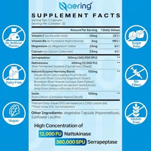 Naering Liposomal Nattokinase 12,000 FU Serrapeptase 360,000 SPU | Advanced Enzyme Supplement for Wellness thumbnail 2