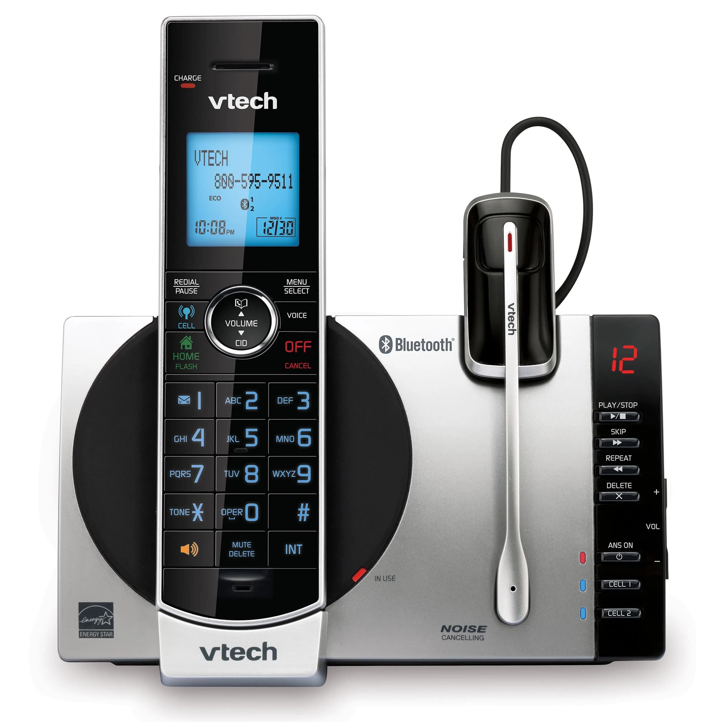VTech DS6771-3 Connect to Cell Cordless Phone System with Answering Machine & Bluetooth Headset | 2 Handsets + 1 Headset — Handset + Headset
