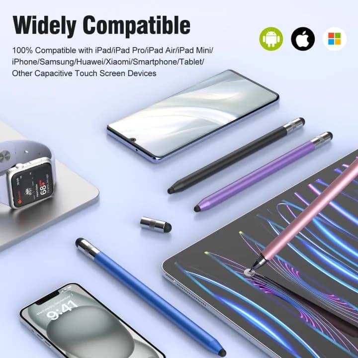 MEKO 3-in-1 Universal Stylus Pen for Touchscreens, 4-Pack (Black/Blue/Rose Gold/Purple) | High Sensitivity & Replaceable Tips thumbnail 7