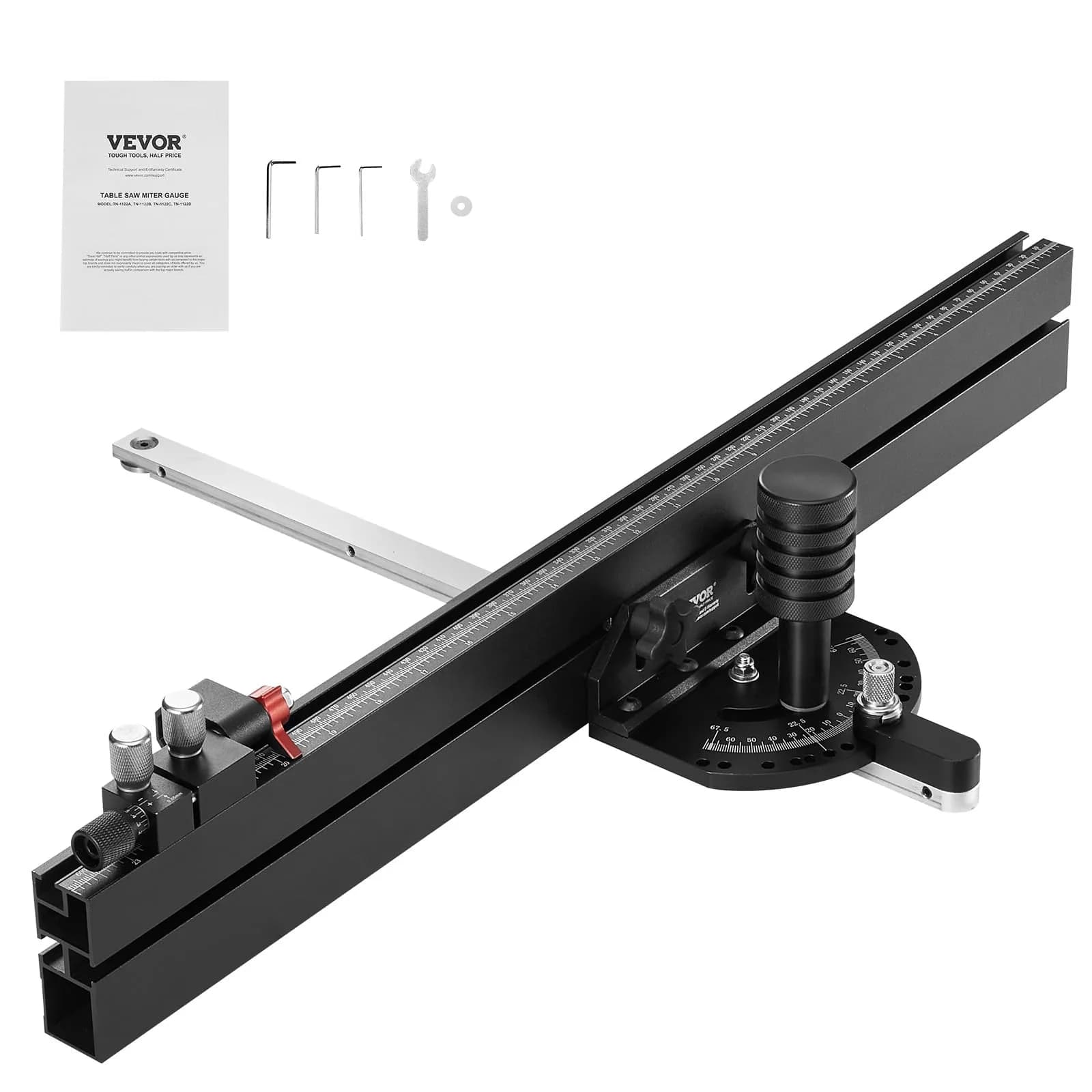 VEVOR Precision Miter Gauge with 24 in Grating & 15 Angle Stops | Standard Slot 3/4'' x 3/8'' Aluminum Alloy for Table Saws - main product image