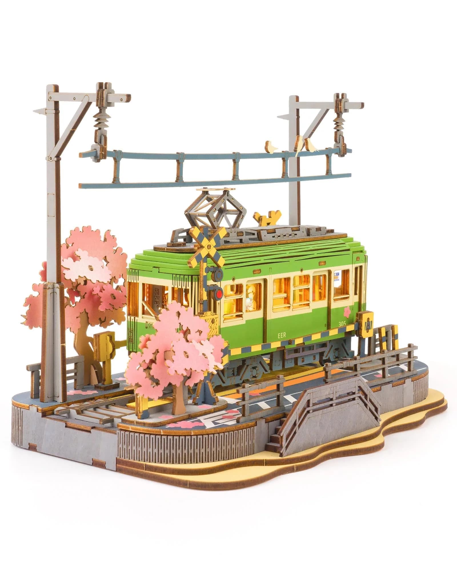 Rolife 3D Wooden Puzzle for Adults, Sakura Journey Tram DIY Model with LED Lights | Creative Home Decor & Brain Teaser - main product image