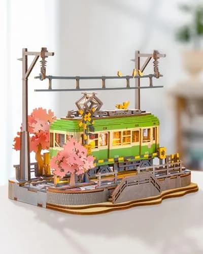 Rolife 3D Wooden Puzzle for Adults, Sakura Journey Tram DIY Model with LED Lights | Creative Home Decor & Brain Teaser thumbnail 8