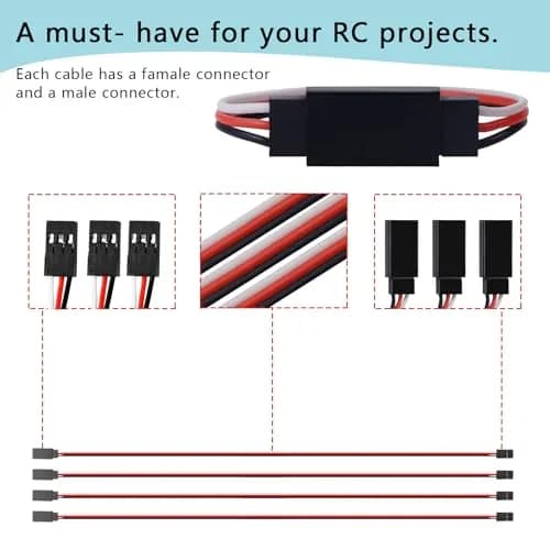 Abvsdu Servo Extension Cable 20 pcs | 5 Lengths, Female to Male Connectors, RC Control Parts thumbnail 3