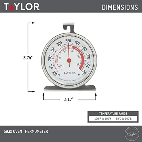 Taylor Large Dial Oven Thermometer 2-Pack, 3.25 Inch Stainless Steel | Measures 100°F-600°F thumbnail 3