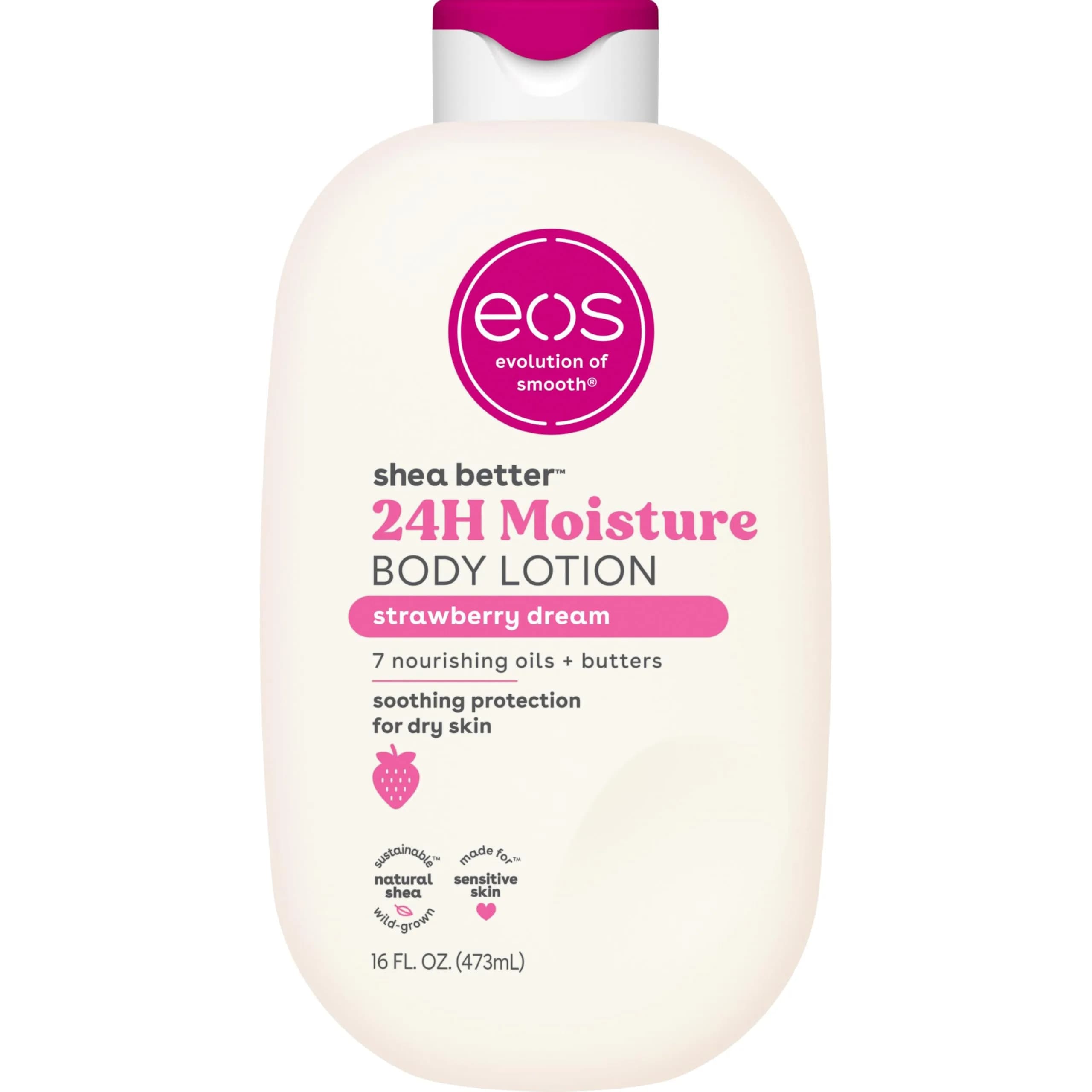 eos Shea Better Body Lotion Strawberry Dream 473ml (16 fl oz) | 24-Hour Moisture for Soft Skin