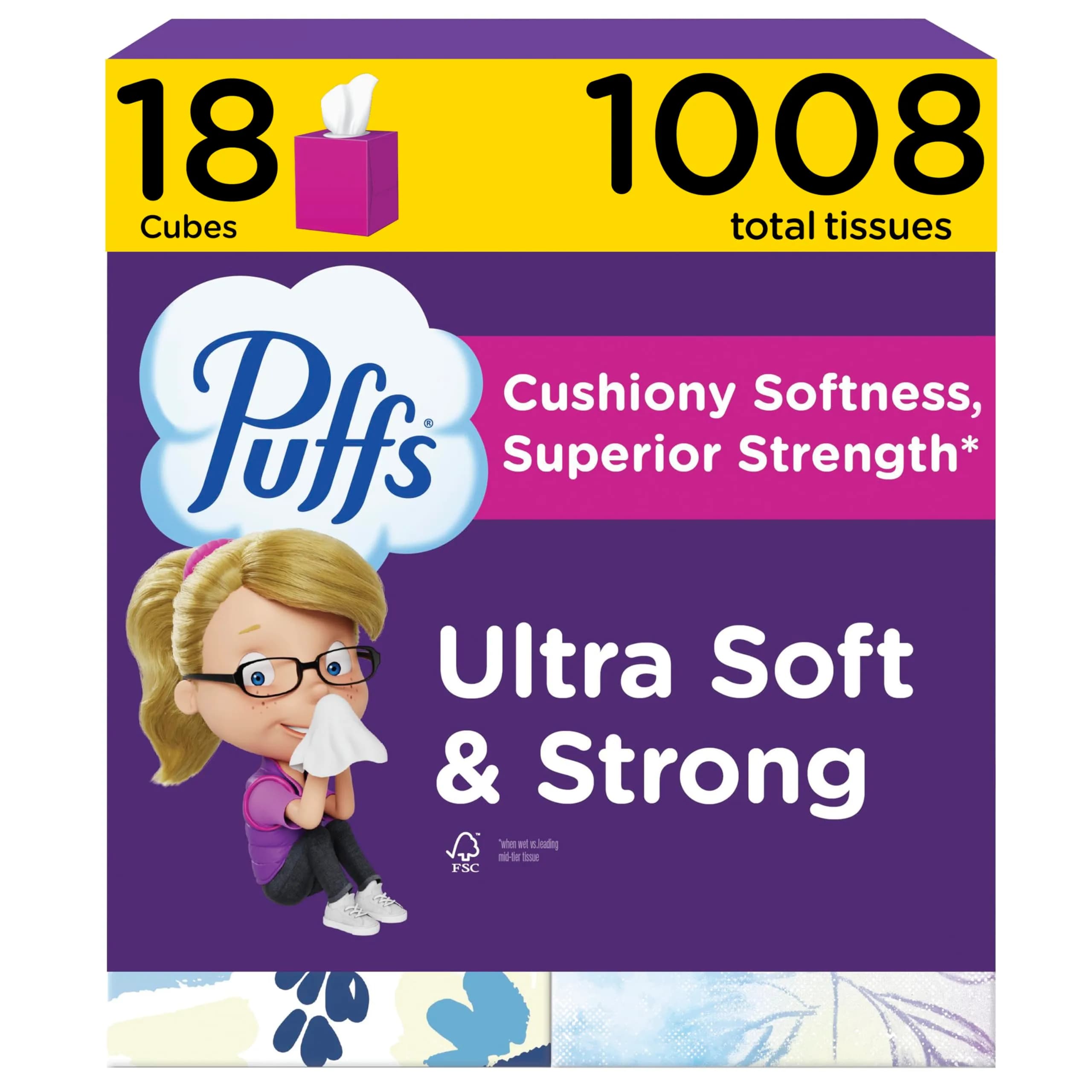 Puffs Ultra Soft Facial Tissues, 18 Cube Boxes (1008 Tissues Total) | Gentle & Strong for Allergies & Colds - main product image