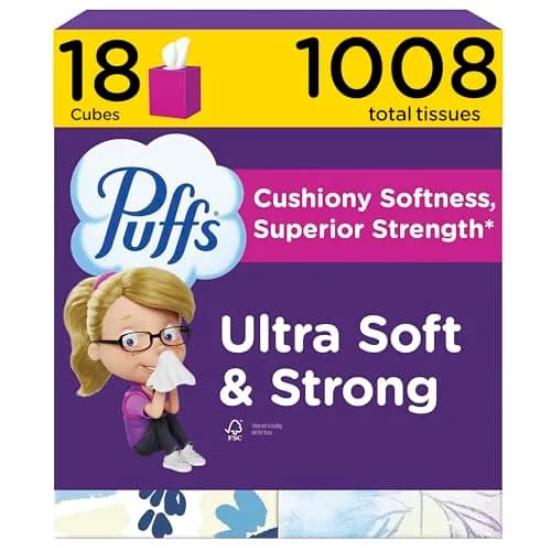 Puffs Ultra Soft Facial Tissues, 18 Cube Boxes (1008 Tissues Total) | Gentle & Strong for Allergies & Colds thumbnail 1
