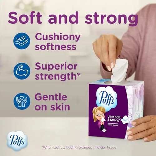 Puffs Ultra Soft Facial Tissues, 18 Cube Boxes (1008 Tissues Total) | Gentle & Strong for Allergies & Colds thumbnail 2