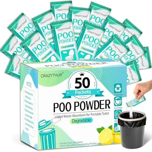 CRAZYTHUR Portable Toilet Gel Powder 50PCS | Solidifies Waste 2x Faster, Odor Lock thumbnail 1