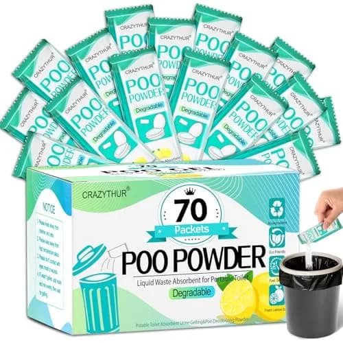 CRAZYTHUR Portable Toilet Gel Powder 70PCS Lemon Scent | Treats 650ml Urine Per Pack thumbnail 1