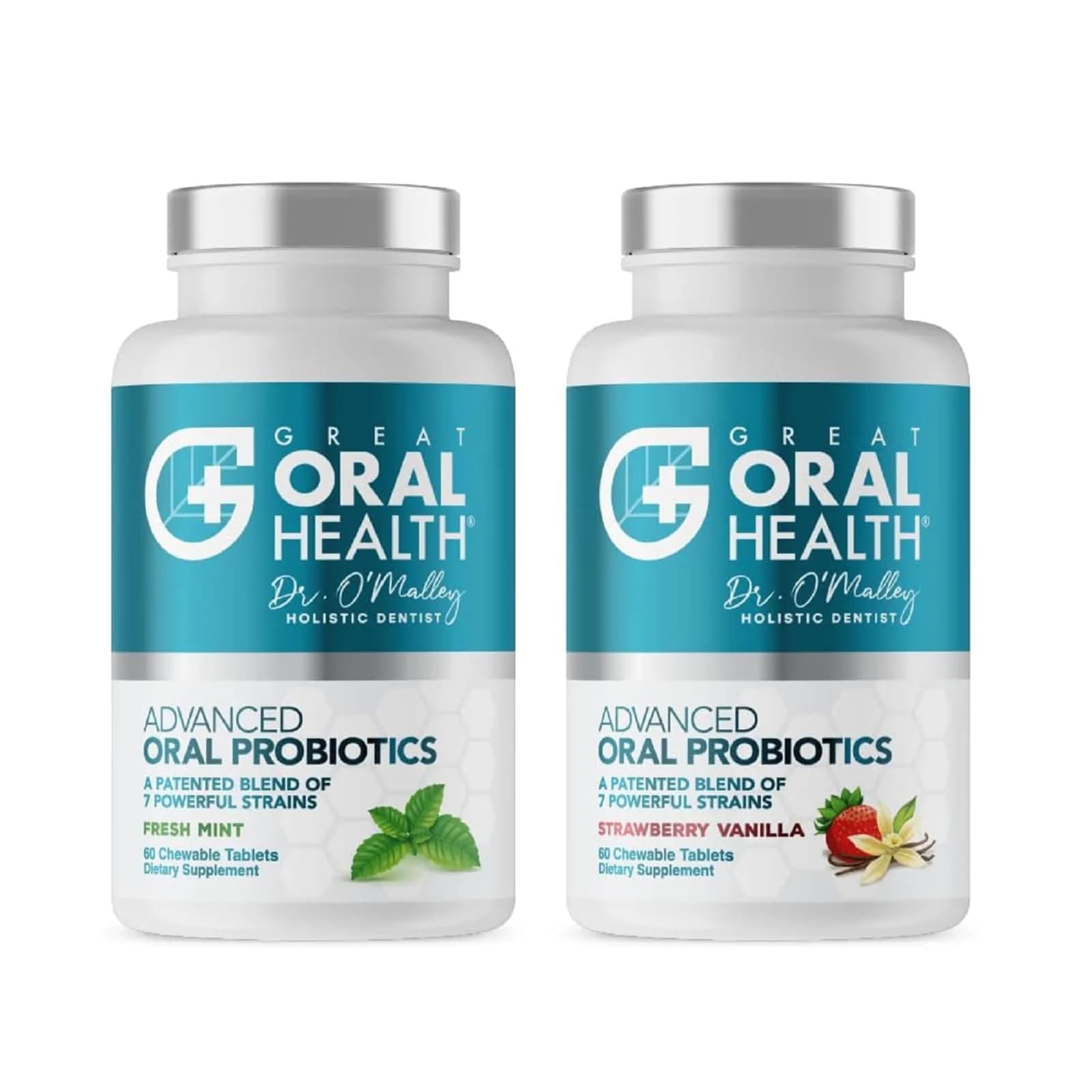 Great Oral Health Advanced Oral Probiotics Mint & Strawberry Vanilla 120 Count (2 x 60 Count) | Dentist Formulated for Bad Breath Treatment