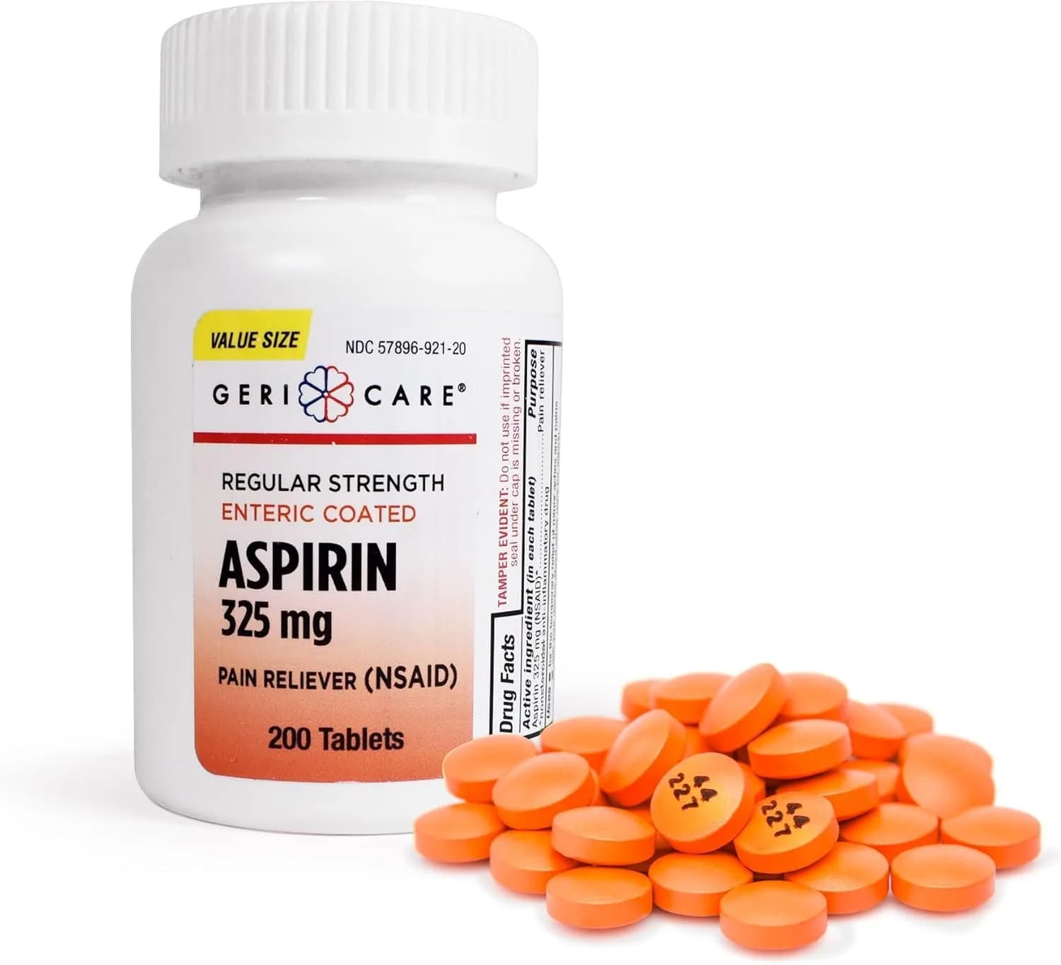 GeriCare Aspirin Tablets 325mg | Enteric Coated Pain & Fever Relief for Adults - main product image