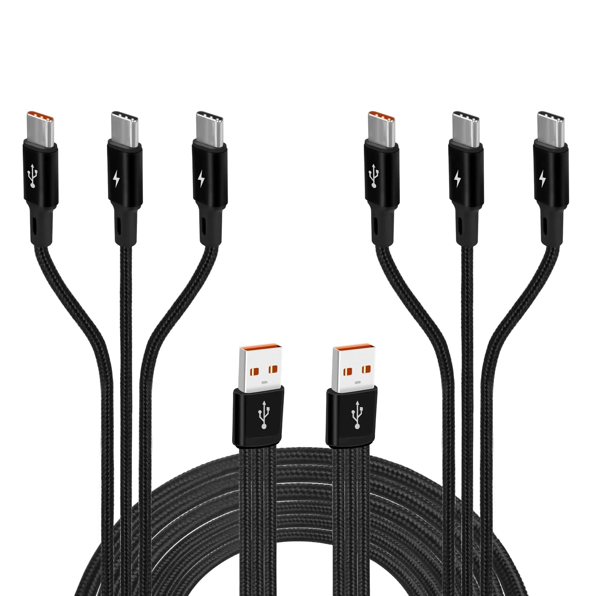 GELRHONR USB C Splitter Cable 1.2m (3.9ft) 2-Pack | 3-in-1 Nylon Braided Fast Charging Cord — 1.2M