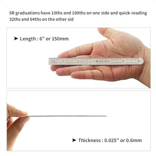 WeldingStop 6-Inch Machinist Ruler Set 3pcs | 150mm Flexible Stainless Steel Rule with 5R Graduations thumbnail 4