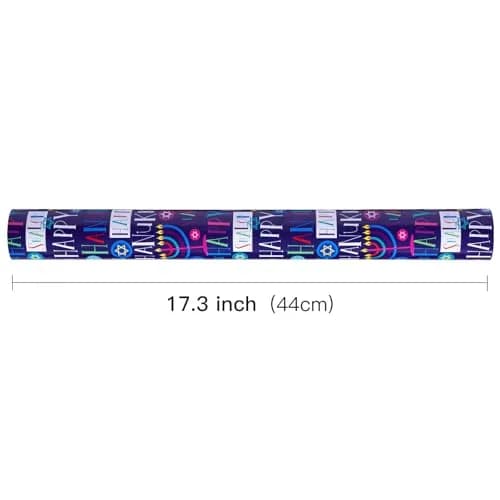 LeZakaa Hanukkah Wrapping Paper Roll, Colorful 'Happy Hanukkah' Lettering, Star of David, Candles, 17 inches x 32.8 feet | Festive Hanukkah Design thumbnail 8