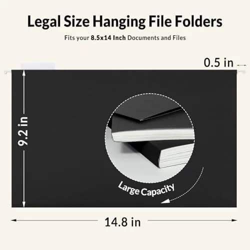 SUNEE Legal Size Hanging File Folders 25 Pack | Durable, Black, 1/5-Cut Tabs for Office & Home thumbnail 2
