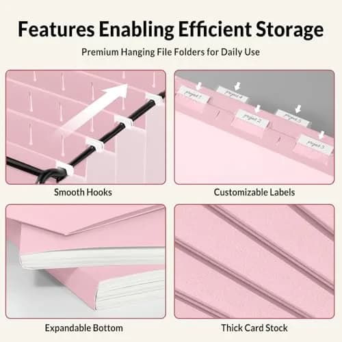 SUNEE Legal Size Hanging File Folders 9.2"x14.8" Pink 25 Pack 1/5-Cut Tabs | Stay Organized for Home and Office thumbnail 4