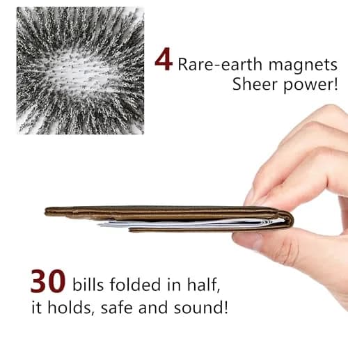 Toughergun Slim Wallet for Men RFID Blocking Money Clip, Minimalist Front Pocket Credit Card Holder, Magnetic Thin Mens Wallets with ID Window (Wax Brown) thumbnail 5