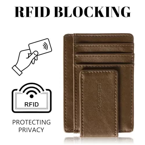 Toughergun Slim Wallet for Men RFID Blocking Money Clip, Minimalist Front Pocket Credit Card Holder, Magnetic Thin Mens Wallets with ID Window (Wax Brown) thumbnail 6