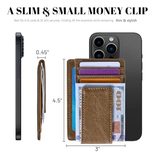 Toughergun Slim Wallet for Men RFID Blocking Money Clip, Minimalist Front Pocket Credit Card Holder, Magnetic Thin Mens Wallets with ID Window (Wax Brown) thumbnail 7