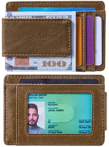 Toughergun Slim Wallet for Men RFID Blocking Money Clip, Minimalist Front Pocket Credit Card Holder, Magnetic Thin Mens Wallets with ID Window (Wax Brown) thumbnail 2