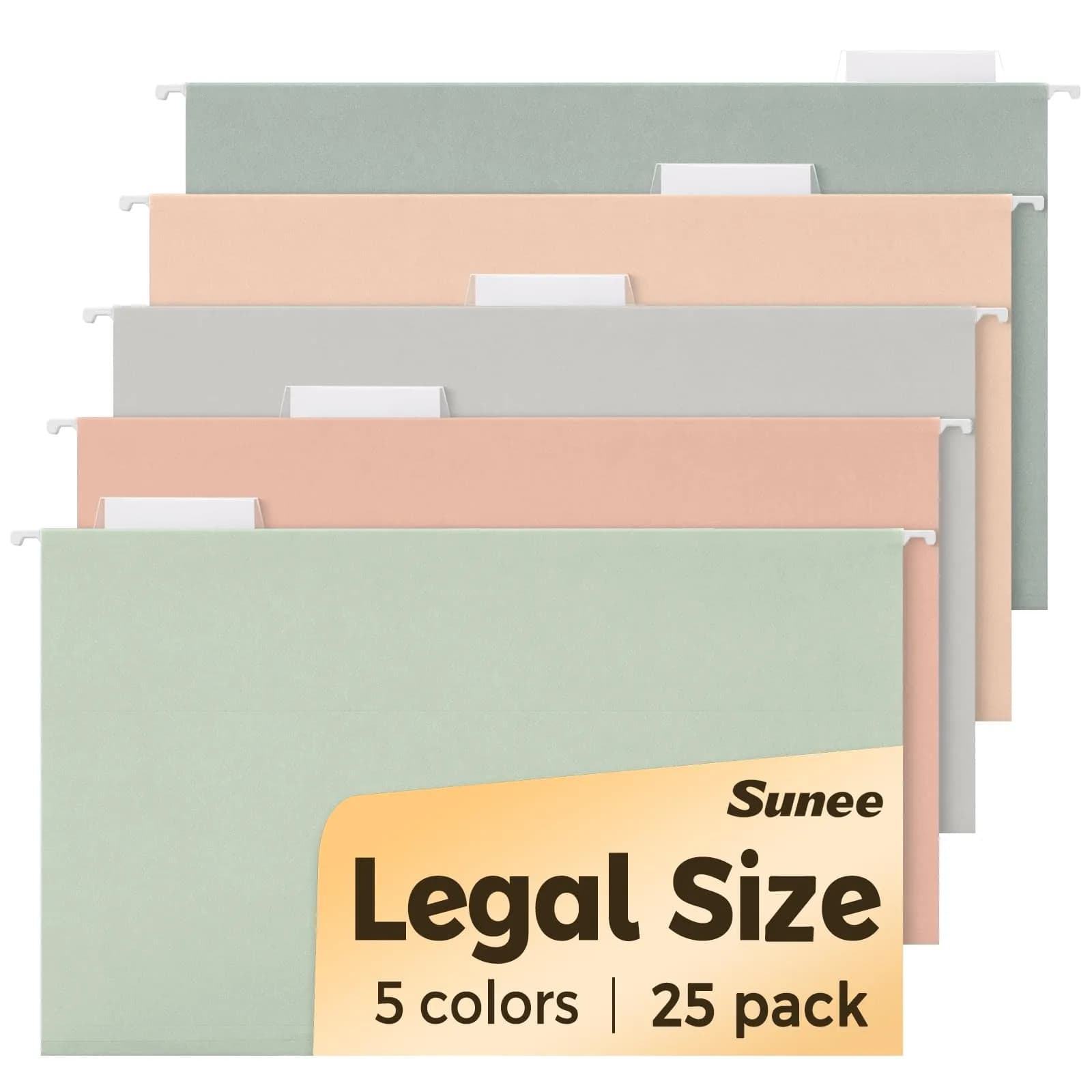 SUNEE Legal Size Hanging File Folders 9.2"x14.8" (25 Pack) | Morandi Colors, 1/5-Cut Tabs, 1" Expansion - main product image