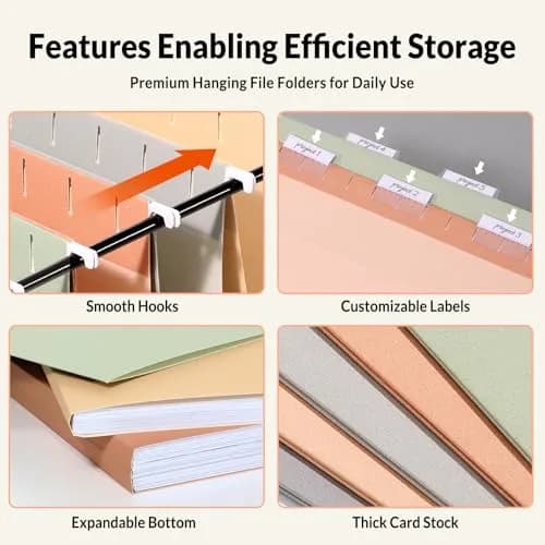 SUNEE Legal Size Hanging File Folders 9.2"x14.8" (25 Pack) | Morandi Colors, 1/5-Cut Tabs, 1" Expansion thumbnail 5