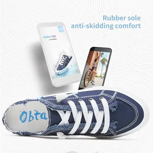 Obtaom Women's Canvas Mule Sneakers Navy US 8 | Memory Foam Slip-on Backless Holiday Shoes thumbnail 6