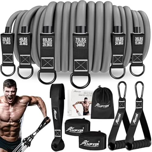 HPYGN 420lbs Heavy Resistance Bands Set with Handles, Door Anchor & Ankle Straps | 2.15 kg (4.74 lb) Total Resistance thumbnail 1