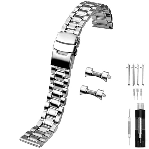 Juntan 20mm Stainless Steel Watch Band Silver | Quick Release Metal Bracelet with Double Folding Buckle thumbnail 2