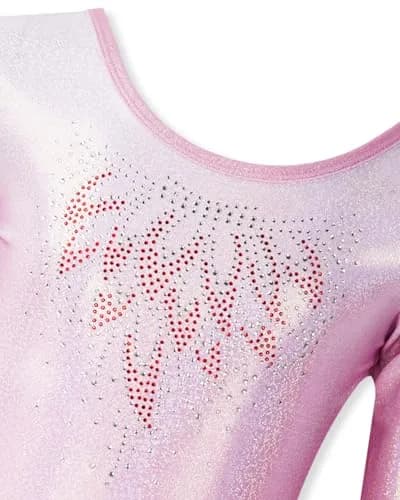 Gogokids Girls Long Sleeve 3 Pcs Gymnastics Leotard Set with Shorts | Sparkling Rhinestone Design for Activewear thumbnail 3