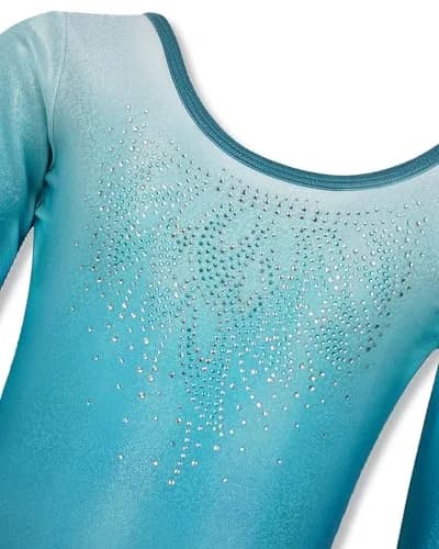 Gogokids Girls Long Sleeve 3 Pcs Gymnastics Leotard Set with Shorts | Sparkling Rhinestone Design for Activewear (70-120c) thumbnail 3