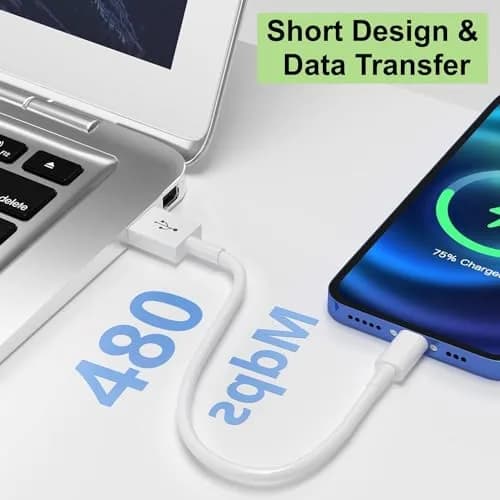 TOP-UP Short USB C Cable 1.15FT | 2 Pack, USB A to USB C CarPlay Cord, Fast Charging & Data Sync thumbnail 5
