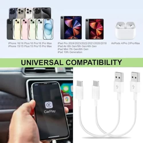 TOP-UP Short USB C Cable 1.15FT | 2 Pack, USB A to USB C CarPlay Cord, Fast Charging & Data Sync thumbnail 7
