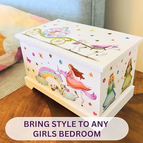 ABI + OLIE Kids Musical Jewelry Box for Girls 8-12 - Princess Castle Unicorn Theme with Charm Bracelets & Necklace, 18.5cm x 11.4cm x 10.9cm thumbnail 9