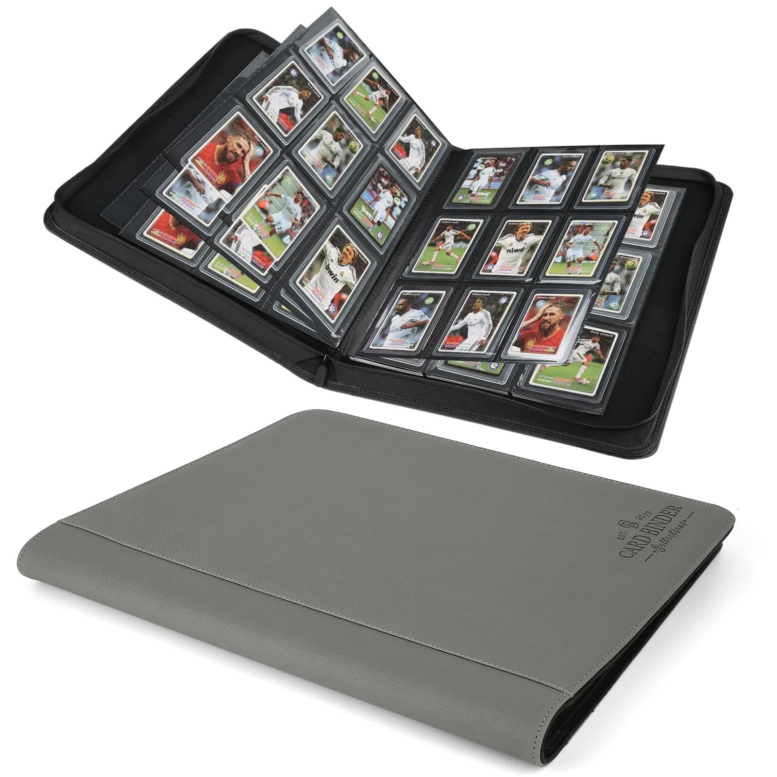 CARDBINDER Black Display Album 288 Cards (16 Pages) | Protects Collectibles with PU Leather — grey-1 / 9 Pocket 288 Toploader