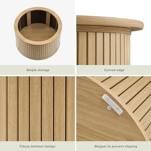 mopio Quin Tambour Round Circle Coffee Table with Storage | Mid Century Modern Oak thumbnail 3