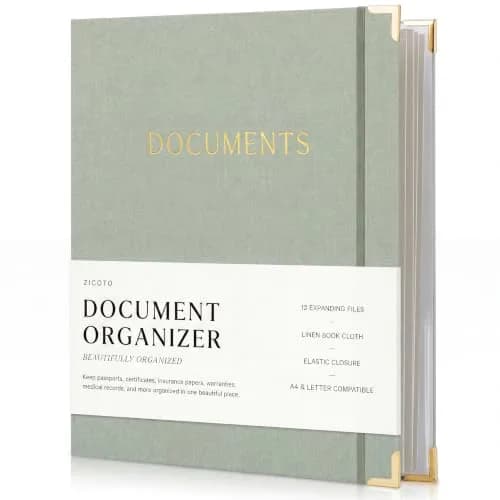 ZICOTO Important Document Organizer Set with Folders | Stylish Linen Ring Binder for Office & Home thumbnail 1