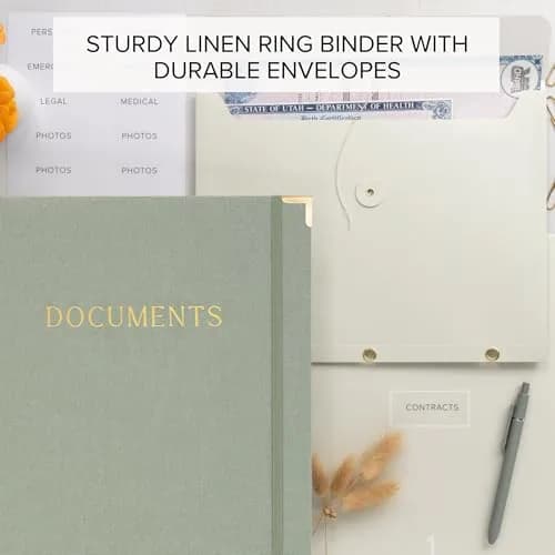 ZICOTO Important Document Organizer Set with Folders | Stylish Linen Ring Binder for Office & Home thumbnail 2