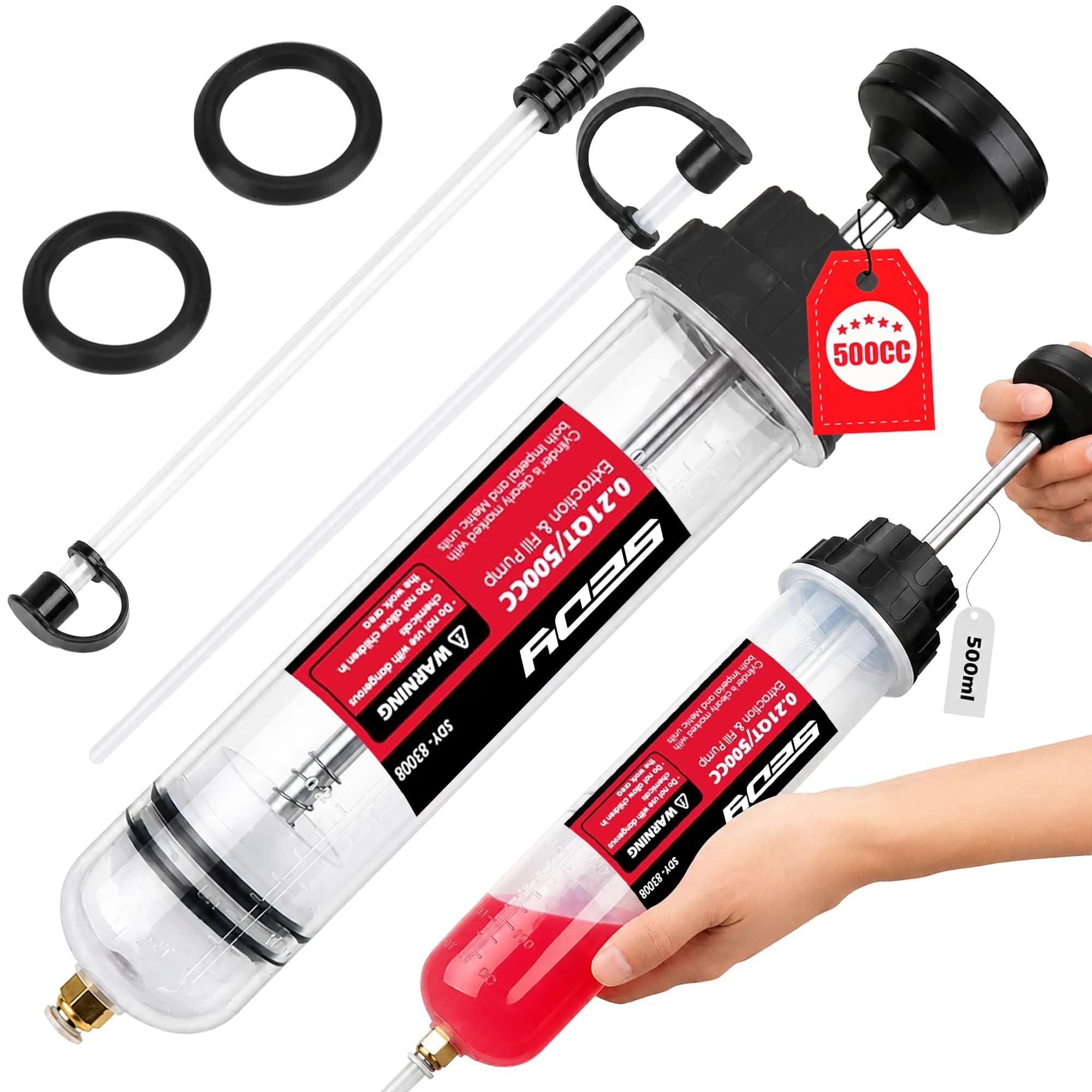 SEDY 500CC Fluid Extractor | Multi-Purpose Oil Syringe for Automotive & Marine Use (17.6 Oz./0.45 Qt./500 CC)