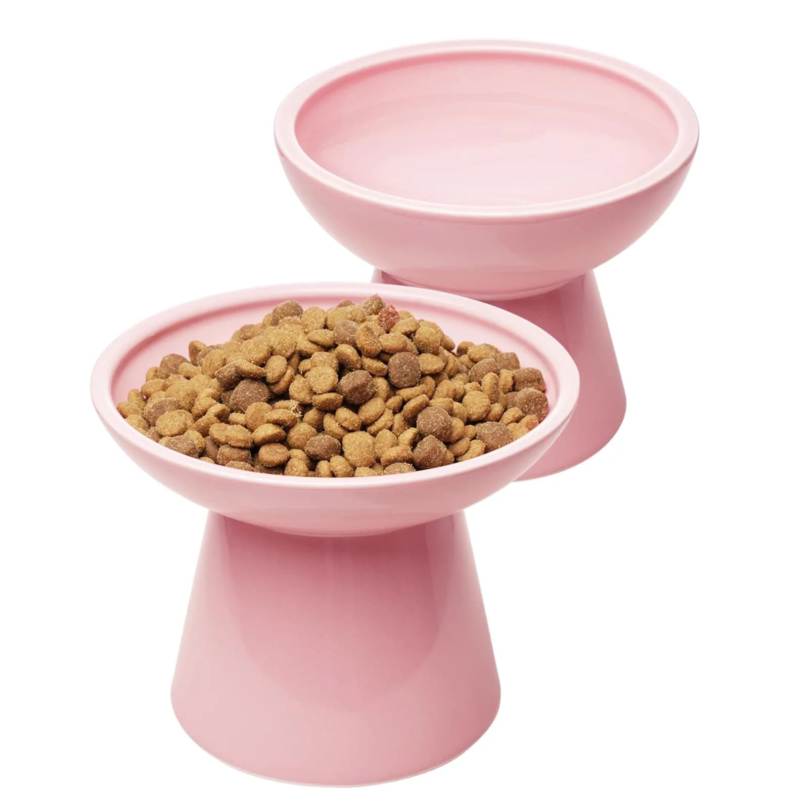 CEEFU 2-Pack Elevated Ceramic Cat Bowls Extra Wide | Whisker-Friendly, Durable & Stylish — Pink