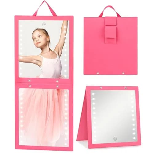 Fabuday Lighted Hanging Mirror for Dance Backstage - Rechargeable Folding LED Full Length Mirror with Lights, Berry (31.3cm H x 29.5cm W x 3.5cm D) thumbnail 1