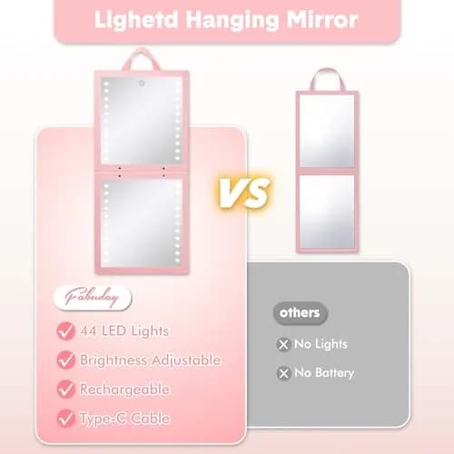 Fabuday Lighted Foldable Hanging Dance Mirror 29cm (11.5") | Adjustable Brightness Full Length thumbnail 3