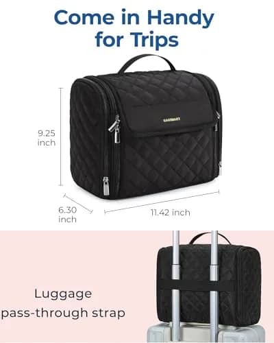 BAGSMART Hanging Travel Toiletry Bag Large Capacity Water-resistant Cosmetic Organizer with Handle for Brushes Accessories Black thumbnail 5