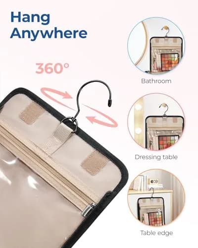 BAGSMART Hanging Travel Toiletry Bag Large Capacity Water-resistant Cosmetic Organizer with Handle for Brushes Accessories Black thumbnail 7